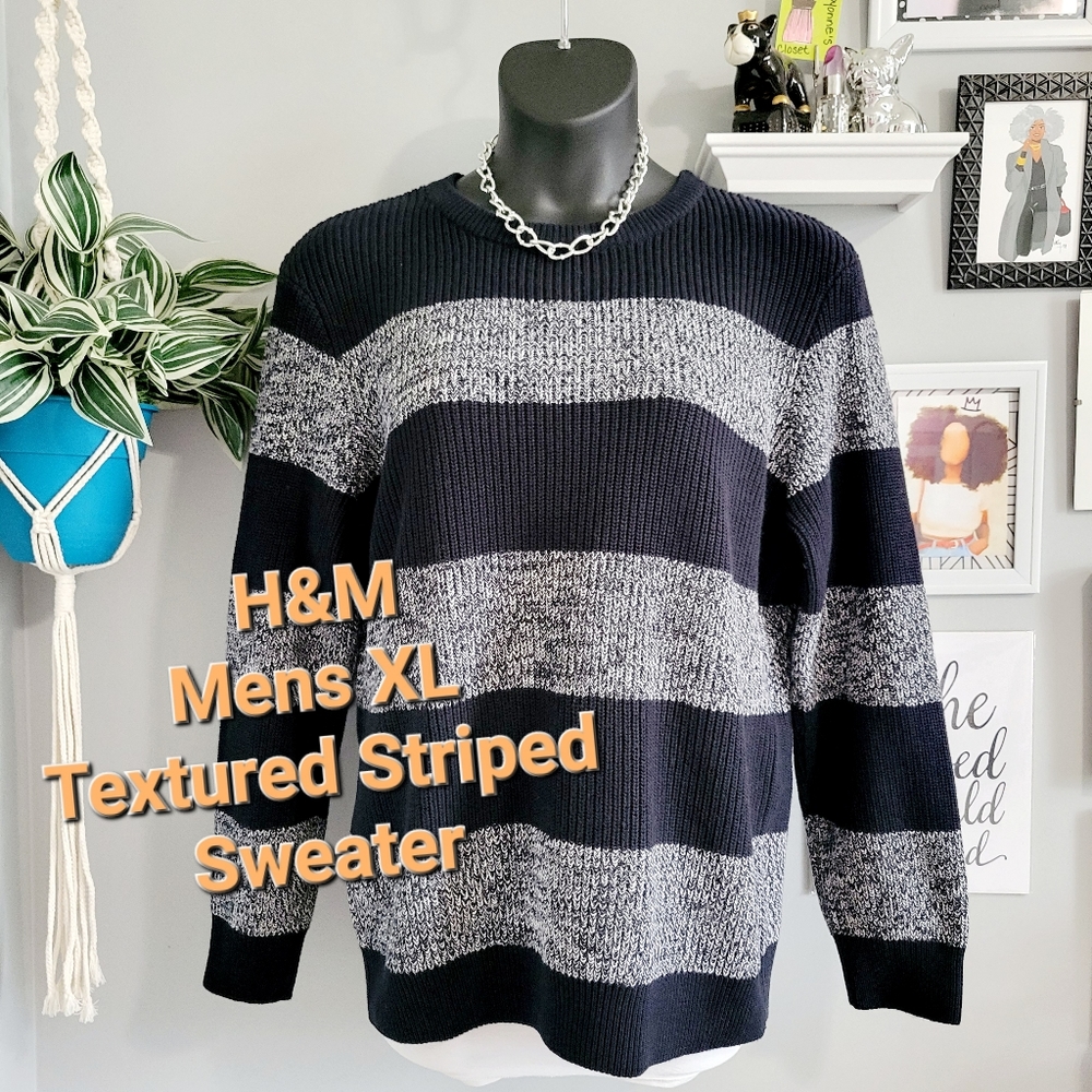 H&M Mens XL Textured Striped Sweater